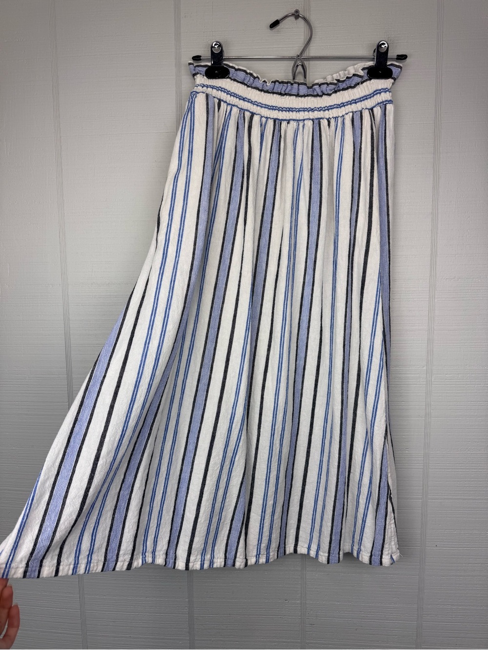 A New Day Linen Blend Striped Midi Skirt Elastic Paperbag Waist Pockets XS